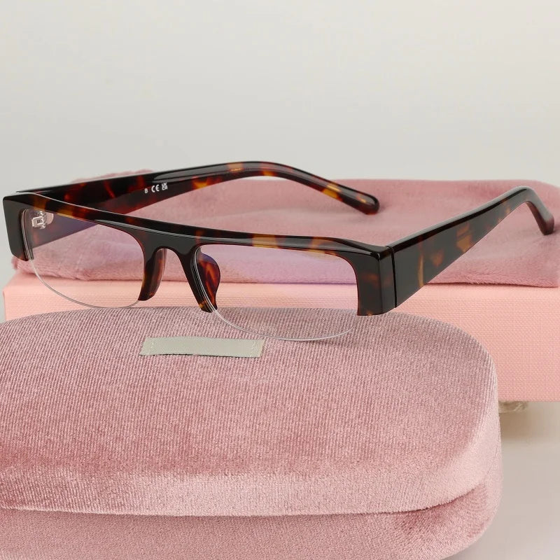New Women Semi-Rimless Acetate Sunglasses Brand Desinger Retro Fashionable Eyeware Ladies Traveling Rectangle For SUN GLASSES