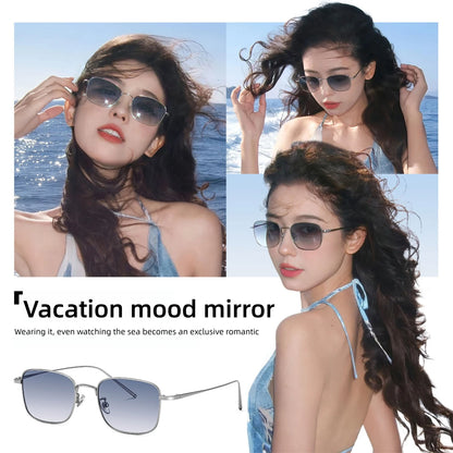 CAPONI Fashion Women Sunglasses Titanium Outdoor Sun Glasses Anti Glare UV400 Protect Gradient Blue Lenses Silver Shade CP35610