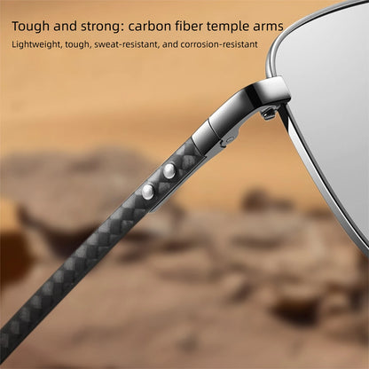 CAPONI Pilot Style Polarized Men Sun Glasses Out Driving Carbon Fiber Photochromic Sunglasses Designer UV400 Black Shads BS23027