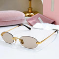 Women Fashion Rimless Oval Sunglasses Brand Desinger Retro Popular Eyeware Girls Travel Party Shades Frameless Sun Glasses UV400