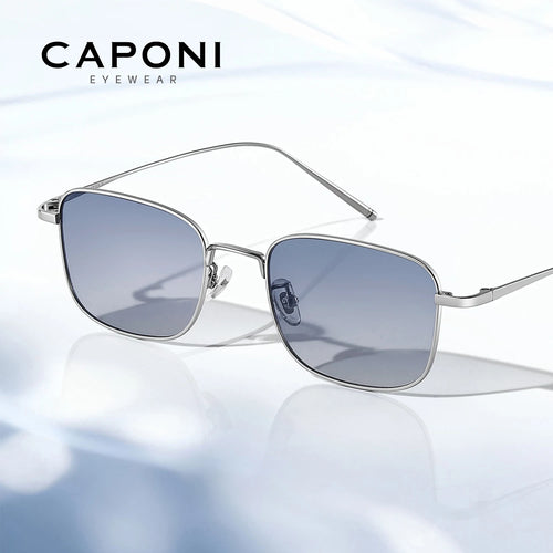CAPONI Fashion Women Sunglasses Titanium Outdoor Sun Glasses Anti Glare UV400 Protect Gradient Blue Lenses Silver Shade CP35610