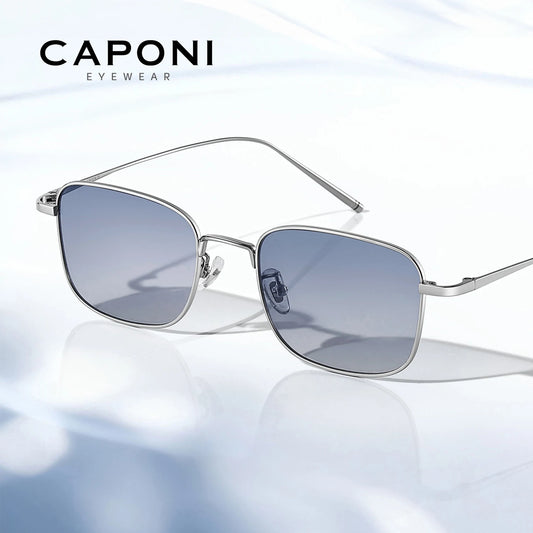 CAPONI Fashion Women Sunglasses Titanium Outdoor Sun Glasses Anti Glare UV400 Protect Gradient Blue Lenses Silver Shade CP35610
