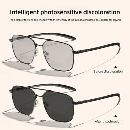 CAPONI Pilot Style Polarized Men Sun Glasses Out Driving Carbon Fiber Photochromic Sunglasses Designer UV400 Black Shads BS23027