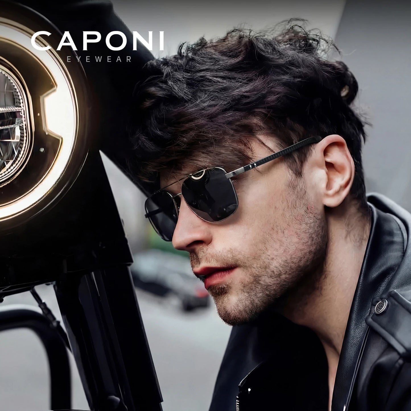 CAPONI Pilot Style Polarized Men Sun Glasses Out Driving Carbon Fiber Photochromic Sunglasses Designer UV400 Black Shads BS23027