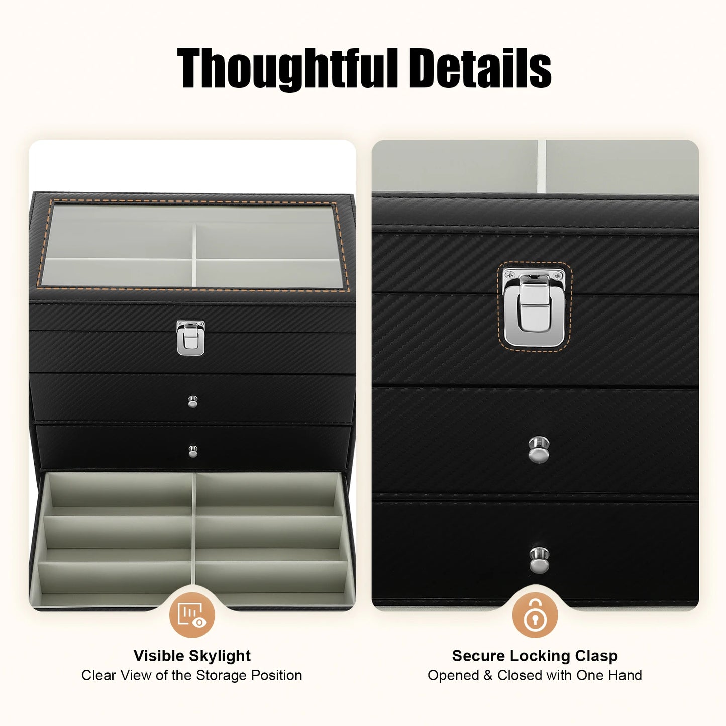4-Tier Eyeglasses Display Case,24 Compartment Sunglass Glasses Box with Glass Lid,Sunglass Storage Organizer for Bracelet,Watch